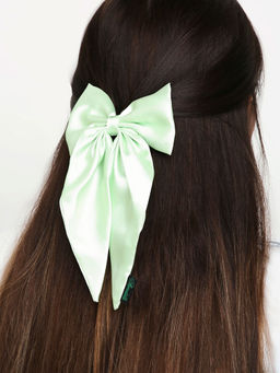 Arendelle - Green Satin Silk Pigtail Hair Bow Clips (7-12 Years)
