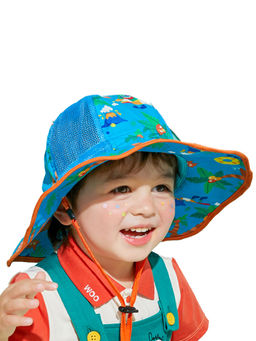 Little Surprise Box - Dark Blue Tree Print Breathable Net Wide Brim Sun Hat (3-12 Years)