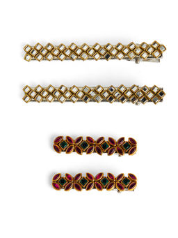 Ribbon Candy - Colorful Kundan Stone Alligator Clips (Pack Of 2) (16 Years And Above)