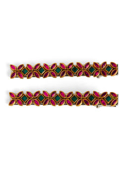 Ribbon Candy - Colorful Kundan Stone Alligator Clips (Pack Of 2) (16 Years And Above)