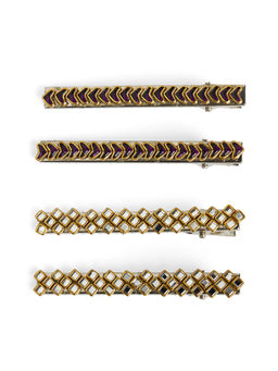 Ribbon Candy - Golden Kundan Stone Alligator Clips (Pack Of 2) (16 Years And Above)