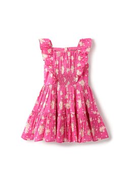 United Colors of Benetton - Girls Printed Square Neck Dress Magenta