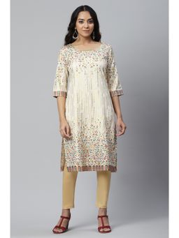 Aurelia - Beige Kuchai Silk Ethnic Kurta