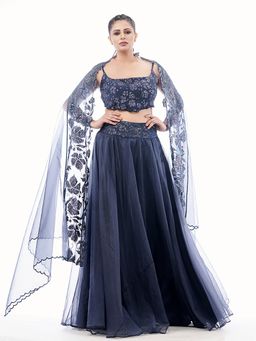 Shruti S - Navy Blue Grapevine Lehenga (Set of 3)
