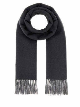 PRADA - Grey Solid Fringed Scarf