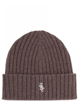 Sporty & Rich - Brown Logo Ribbed Beanie Cap