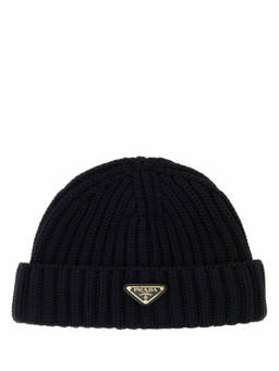 PRADA - Black Logo Beanie Hat