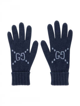 Gucci - Navy Blue Logo Knitted Gloves