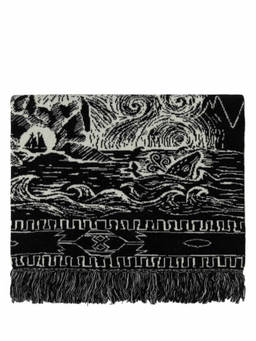 Alanui - Black White Intarsia-Knit Frayed Scarf