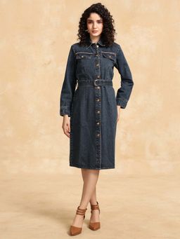 Kazo - Navy Blue Damon Midi Dress with Belt (Set of 2)