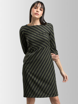 FableStreet - Olive Stripes Dress