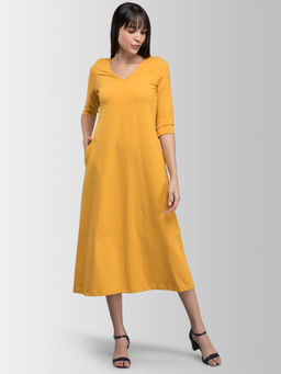 FableStreet - Mustard Solid Dress