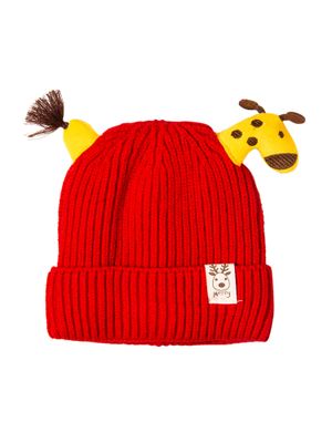 Babyhug Woollen Cap with Knot & Reindeer Ear Applique Red - Diameter 12 cm main image 1