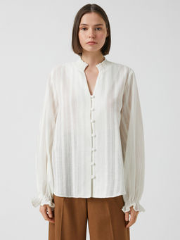 Koton - White Long Sleeve Shirt With V-Neck