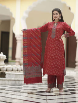 Kidar - Womens Casual Party Wear Unstitched Acrylic Suit Brown