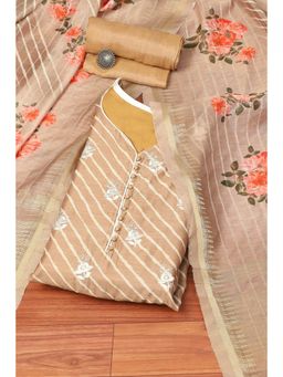 Biba - Brown Cotton Digital Stripes Unstitched Suit (Set of 3)