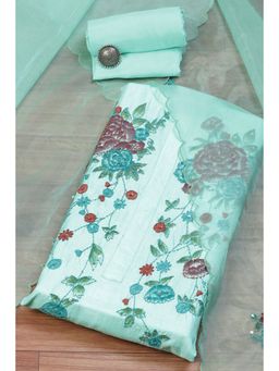 Biba - Turquoise Silk Blend Hand Embroidered Unstitched Suit (Set of 3)