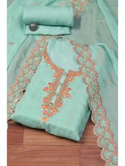 Biba - Turquoise Organza Machine Embroidered Unstitched Suit (Set of 3)