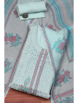 Biba - Blue Muslin Lace Unstitched Suit (Set of 3)