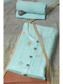 Biba - Turquoise Muslin Machine Embroidered Unstitched Suit (Set of 3)