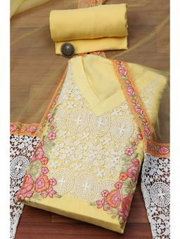 Biba - Pastel Yellow Muslin Lace Unstitched Suit (Set of 3)