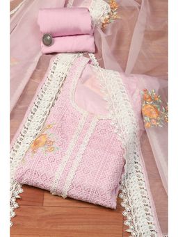 Biba - Mauve Muslin Lace Unstitched Suit (Set of 3)