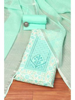 Biba - Turquoise Cotton Embroidered Unstitched Suit (Set of 3)