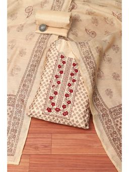 Biba - Off White Chanderi Hand Block Print Unstitched Suit (Set of 3)