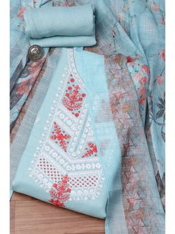 Biba - Pastel Blue Linen Machine Embroidered Unstitched Suit (Set of 3)