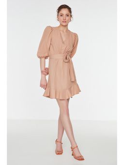 Trendyol - Women's A-line Brown Mini Dresses With Belt