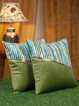 HOSTA HOMES - Velvet Stripe Pattern Cushion Covers 16 X 16 Inches Pack Of 2