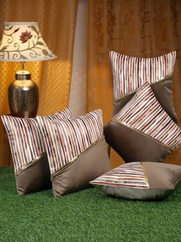 HOSTA HOMES - Velvet Stripe Pattern Cushion Covers 16 X 16 Inch Pack Of 5