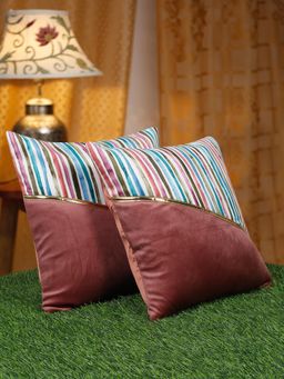 HOSTA HOMES - Velvet Stripe Pattern Cushion Covers 16 X 16 Inches Pack Of 2