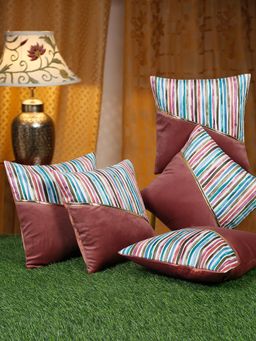 HOSTA HOMES - Velvet Stripe Pattern Cushion Covers 16 X 16 Inch Pack Of 5