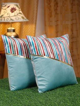 HOSTA HOMES - Velvet Stripe Pattern Cushion Covers 16 X 16 Inches Pack Of 2