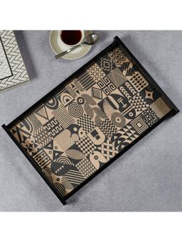 HomeTown - Print Modern Black Engineered Wood Tray Large in Multi-Color