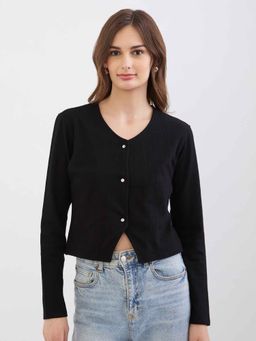 Spykar - Black Textured Full Sleeves T-Shirt