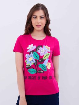 Spykar - Pink Graphic Half Sleeves T-Shirt