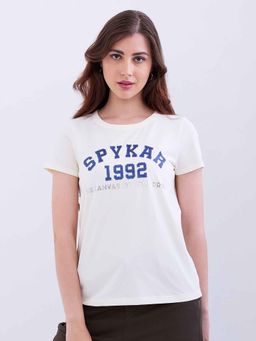 Spykar - Off White Typography Half Sleeves T-Shirt