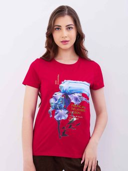 Spykar - Red Printed Half Sleeves T-Shirt