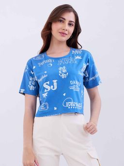 Spykar - Blue Typography Half Sleeves T-Shirt