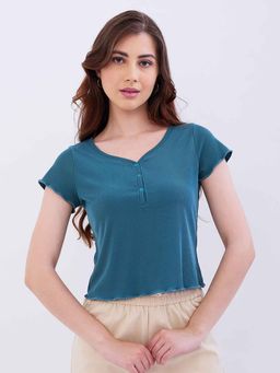 Spykar - Blue Textured Half Sleeves T-Shirt