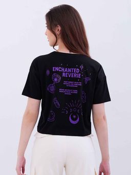 Spykar - Black Printed Half Sleeves Crop T-Shirt