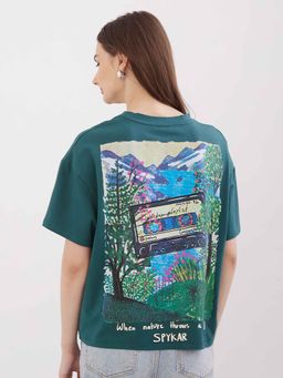 Spykar - Teal Graphic Half Sleeves T-Shirt