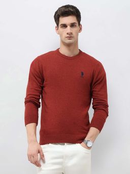 U.S. POLO ASSN. - Rust Cotton Full Sleeves Sweater