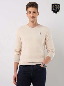 U.S. POLO ASSN. - Beige Cotton Full Sleeves Sweater