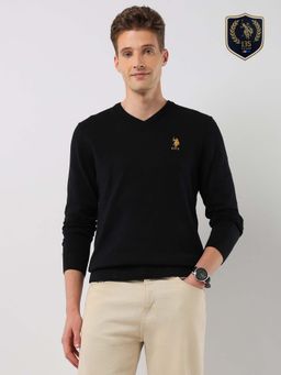U.S. POLO ASSN. - Black Cotton Full Sleeves Sweater