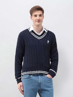 U.S. POLO ASSN. - Blue Cotton Full Sleeves Sweater