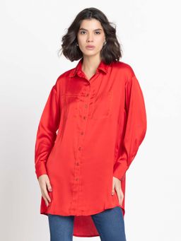 SHAYE - Red Spread Collar Solid Long Sleeves Casual Shirt