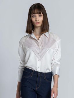SHAYE - White Solid Long Sleeves Party Shirt